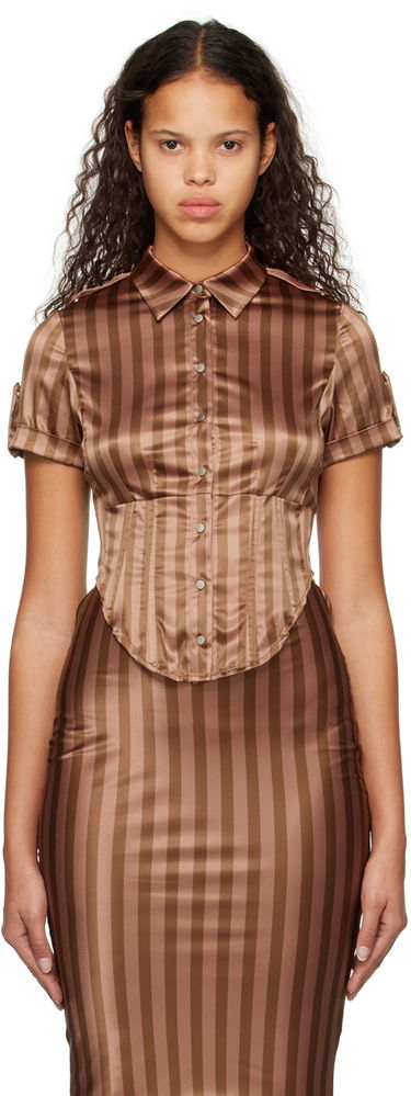 Košeľa Miaou Miaou Work Capsule Max Striped Shirt Hnedá | 7072SS3DVC, 0