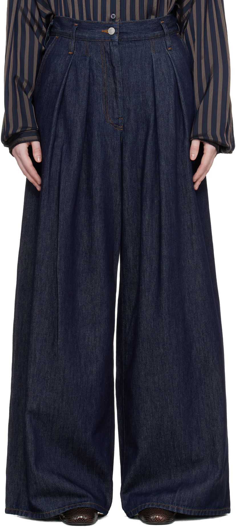 Džínsy Dries Van Noten Dries Van Noten Wide Pleated Jeans Modrá | 130929-3385-507