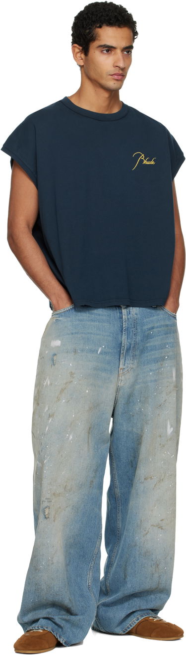 Tričko Rhude Classique Cutoff Sleeve T-shirt Navy | RHPF25TA01012, 3