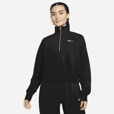 Mikina Nike Phoenix Fleece  1/2-Zip Oversized Crop Sweatshirt Čierna | DQ5767-010, 3