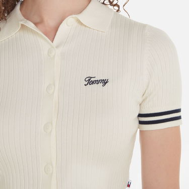 Polo tričko Tommy Hilfiger Tommy Jeans Ribbed Knit Crop Top - S Béžová | DW0DW17761YBH, 0