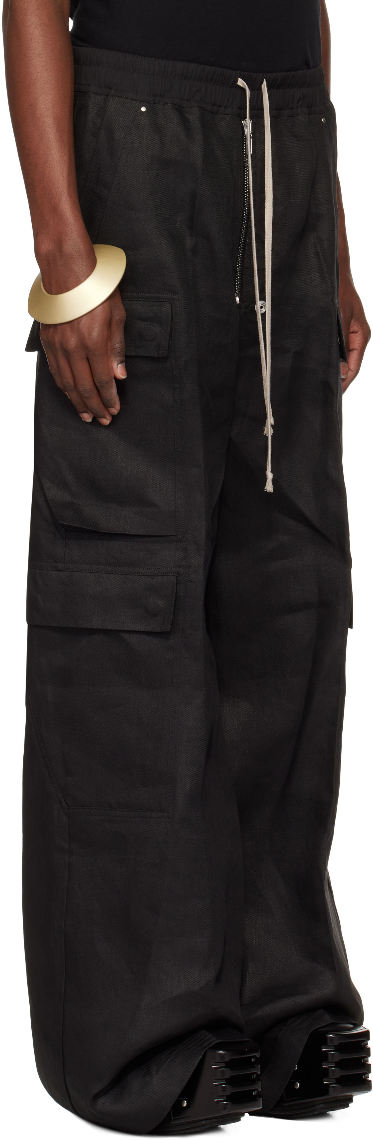 Cargo nohavice Rick Owens Rick Owens Hollywood Cargobela Cargo Pants Čierna | RU01E5339 TWL, 1