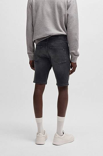 Džínsy BOSS Delaware Slim-Fit Comfort-Stretch Denim Shorts Šedá | 50540271, 1