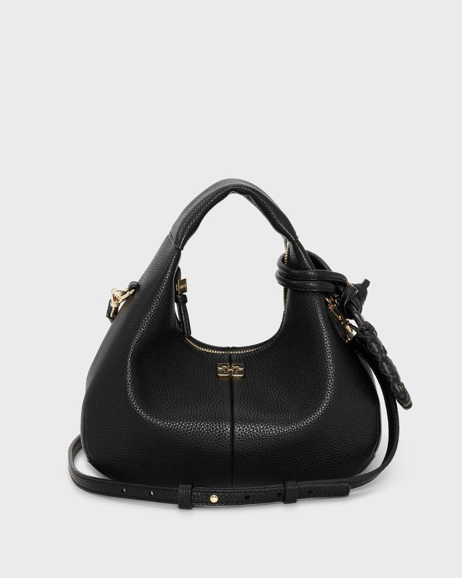 Kabelka GANNI Grained Leather Mini Hobo Bag Čierna | A6976-099, 0