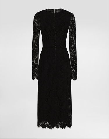 Šaty Dolce & Gabbana Dolce & Gabbana Flared Calf-Length Floral Lace Dress Čierna | F6JSLTILMBJN0000, 0