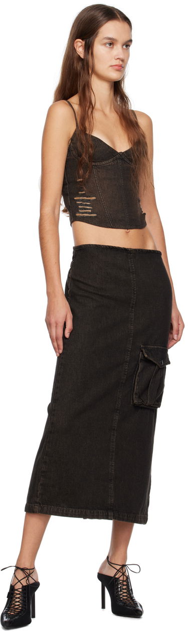 Sukňa Miaou Miaou Freya Denim Maxi Cargo Pocket Skirt Čierna | 4047SD4BLK, 3