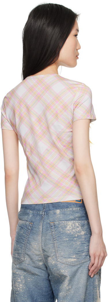 Crop Top Diesel Plaid Cropped T-Shirt with Yellow Faux Fur Detail Biela | A16538 0AMDX, 2