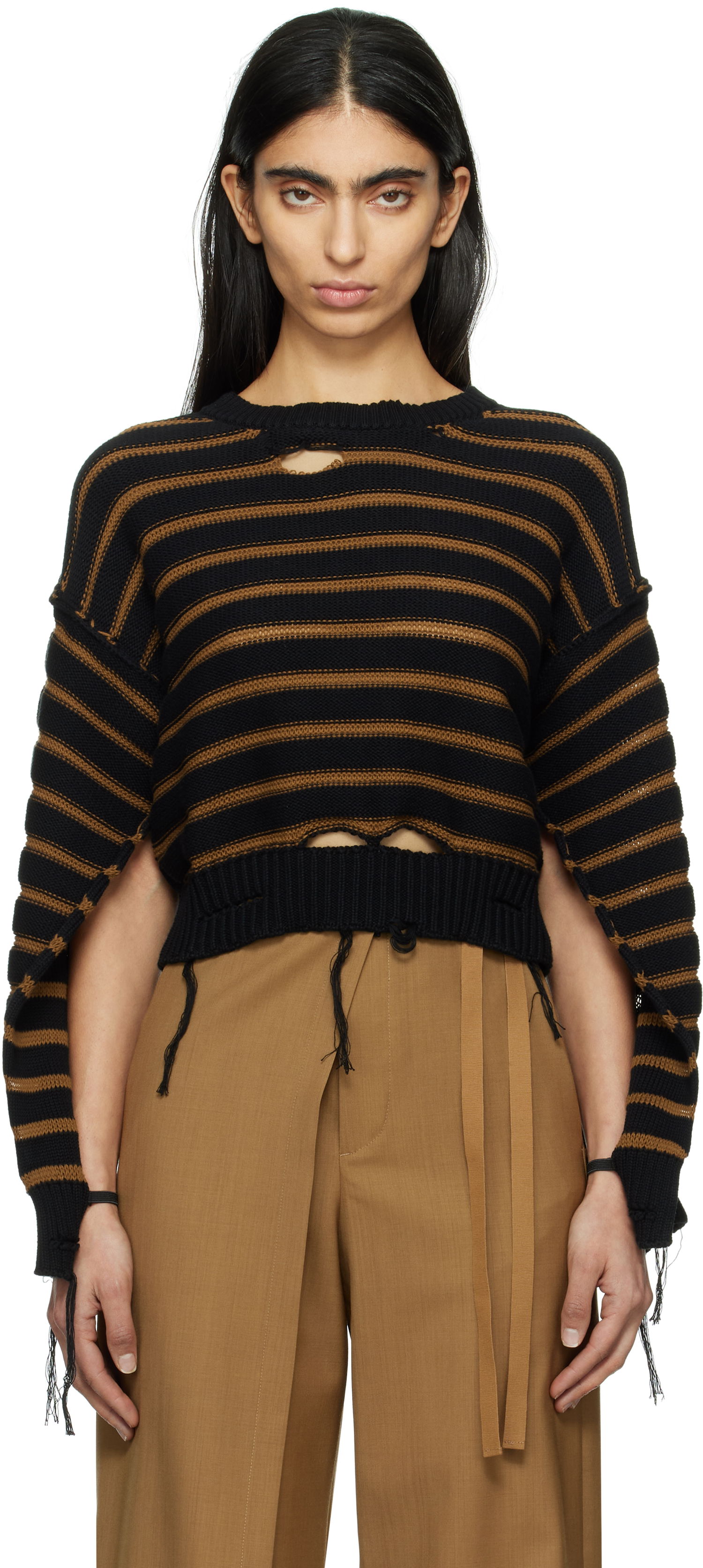 Sveter Maison Margiela MM6 Maison Margiela Striped Distressed Crewneck Sweater Rôznofarebný | S52HL0042 M13080, 0