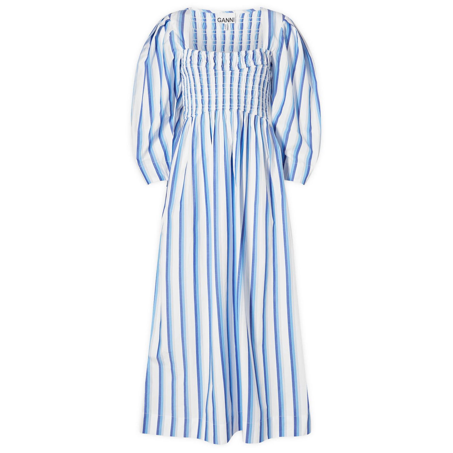 Šaty GANNI Stripe Cotton Open-neck Tyrkysová | F9125-695, 0