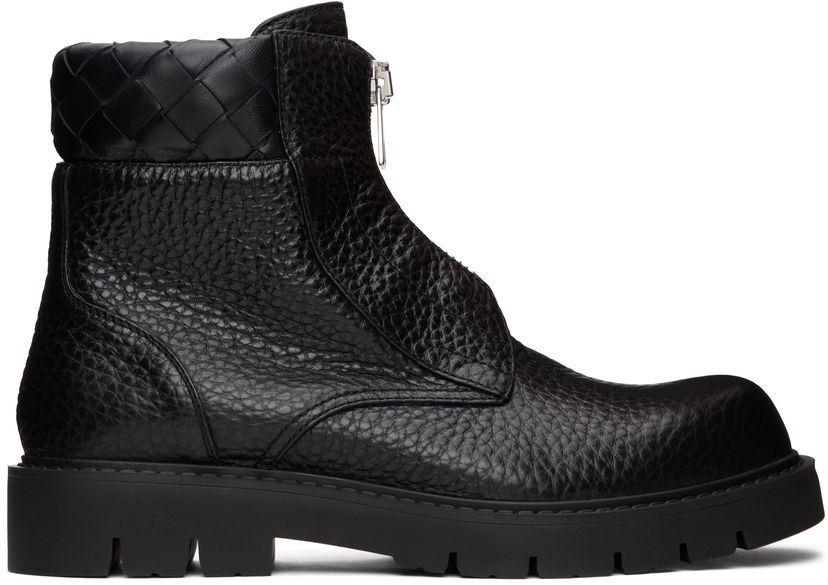 Tenisky a topánky Bottega Veneta Haddock Textured Leather Front-Zip Woven Collar Ankle Boots Čierna | 796449 V4EP0 1000