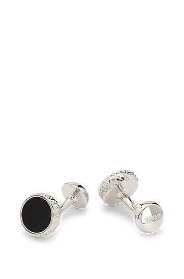 Šperky BOSS BOSS Round Cufflinks with Enamel Insert Čierna | 50532304