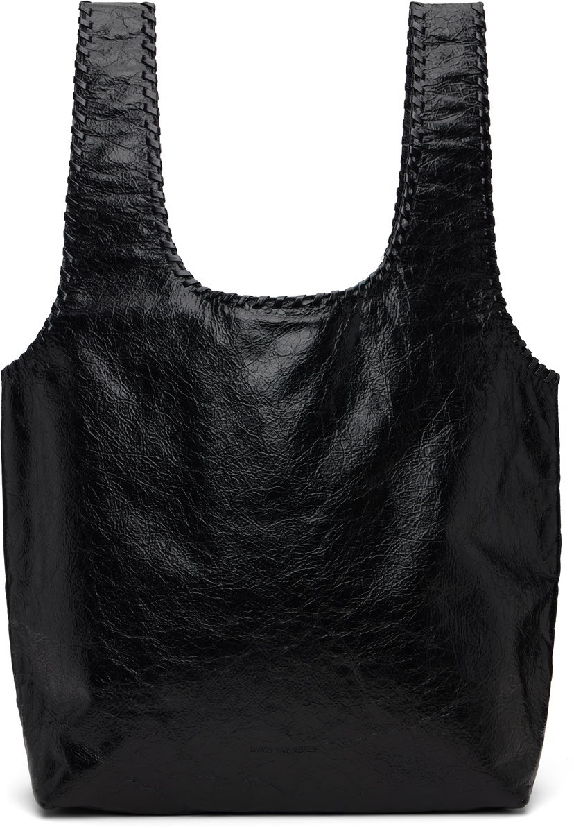 Tote bag Dries Van Noten Dries Van Noten Crinkled Leather Woven-Trim Tote Čierna | 252-011528-119