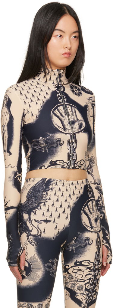 Súprava Jean Paul Gaultier Jean Paul Gaultier Graphic Print Mock Neck Long Sleeve Top Béžová | 23/15-F-TO123-J526-6359, 1