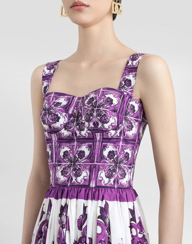 Šaty Dolce & Gabbana Dolce & Gabbana Majolica Print Poplin Fit-and-Flare Dress Fialová | F6TTGTHH5ENIP3TN, 3