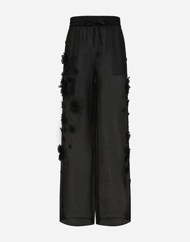 Nohavice Dolce & Gabbana Dolce & Gabbana Floral Appliqué Organza Wide-Leg Pants Čierna | GP05XZFU1IDN0000, 0