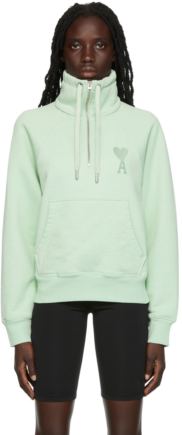 Mikina AMI Half-Zip Sweatshirt Zelené | USW502.747, 0