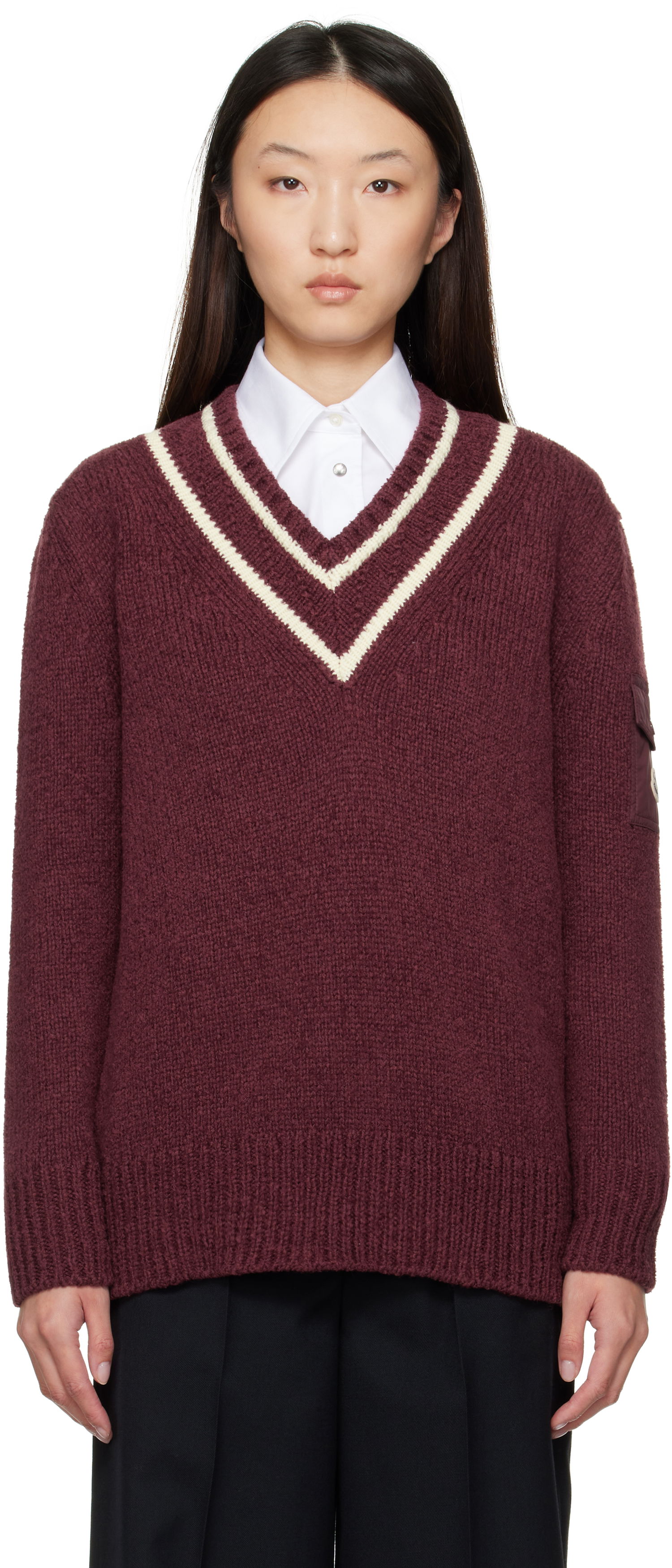 Sveter Moncler Moncler Padded V-Neck Sweater Vínová | K20939D00001M5493, 0