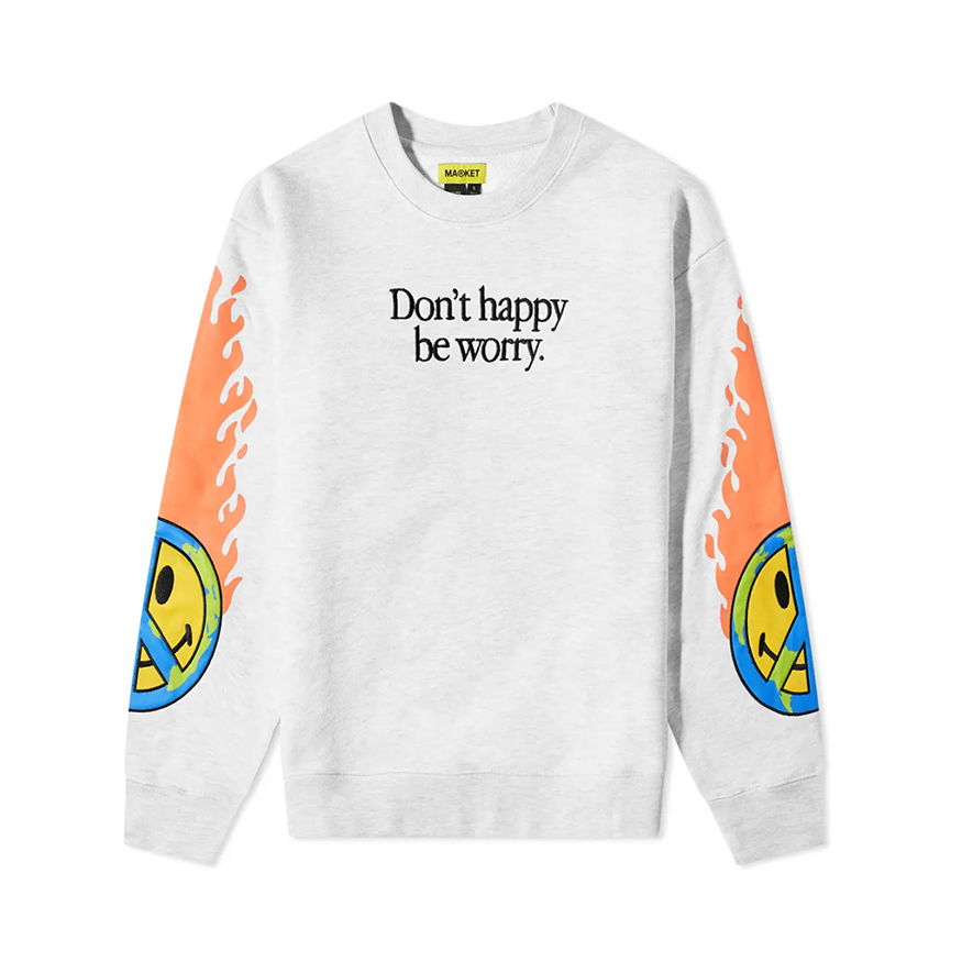 Mikina MARKET Smiley Earth On Fire Crewneck Šedá | 396000839, 0