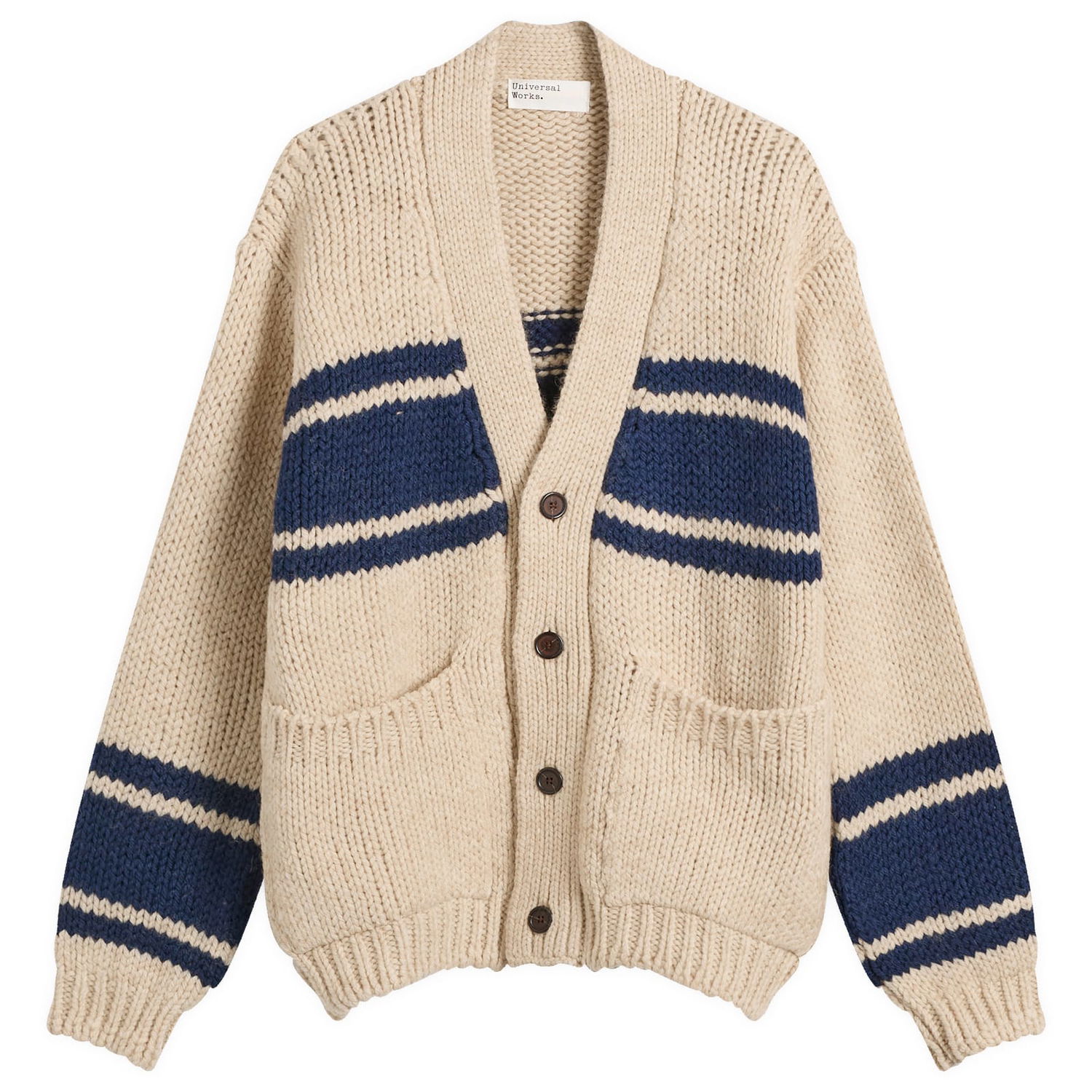 Sveter Universal Works Universal Works Langdale Chunky Knit Cardigan Béžová | 33479-SND, 1