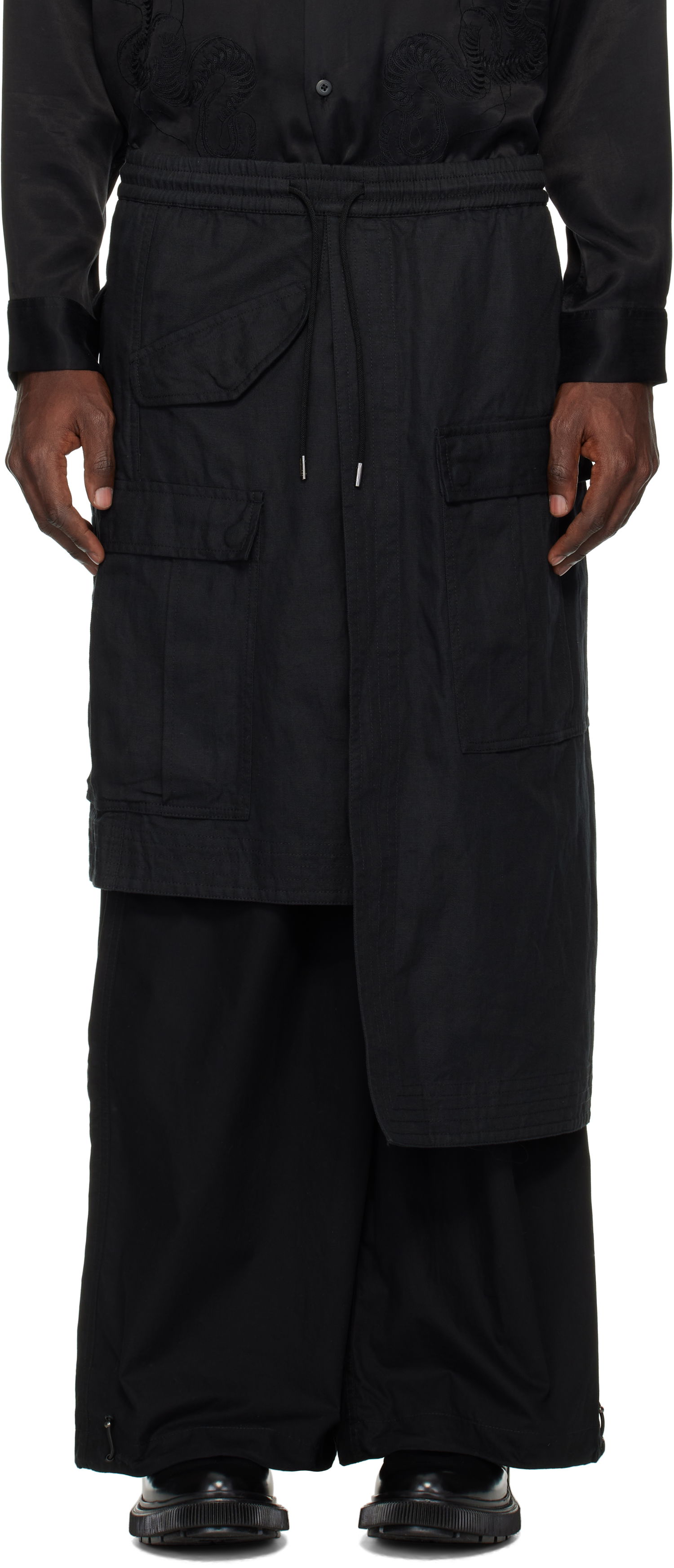 Cargo nohavice Maharishi Maharishi Asymmetrical Hakama Track Cargo Pants Čierna | 6027, 0