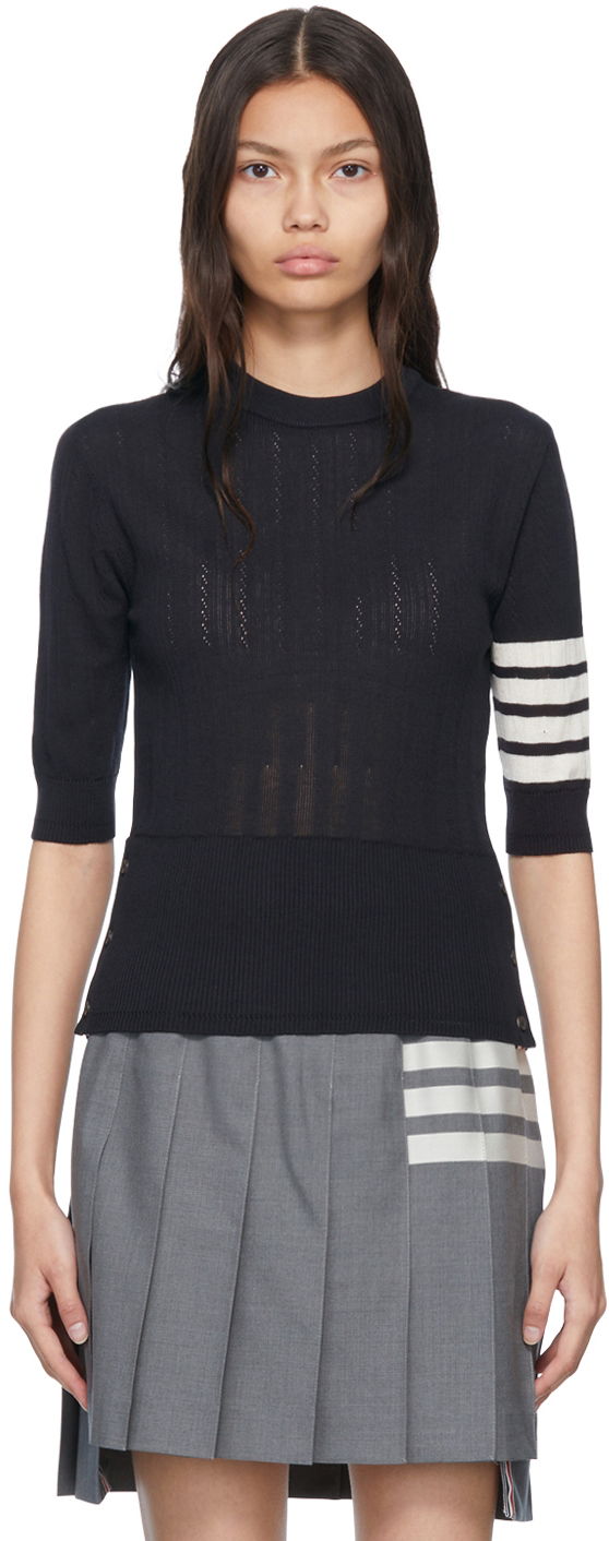 Sveter Thom Browne 4-Bar Striped Cuffs Fitted Sweater Čierna | FKA369A-Y3502, 0
