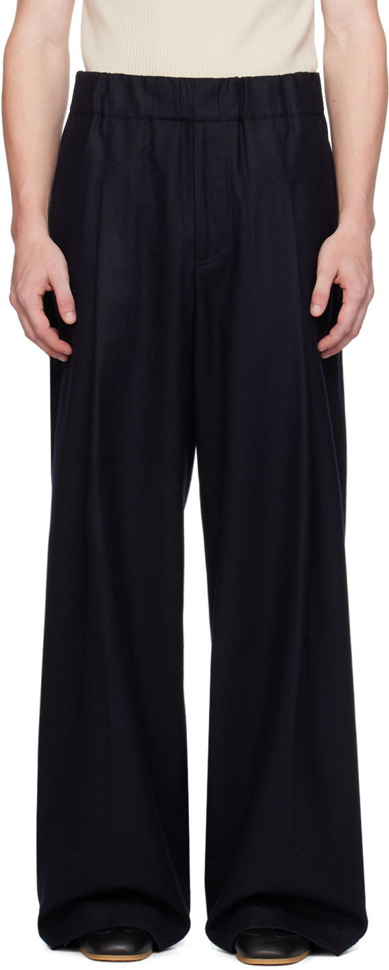 Nohavice Dries Van Noten Navy Wide Wool Trousers Čierna | 242-020938-9211