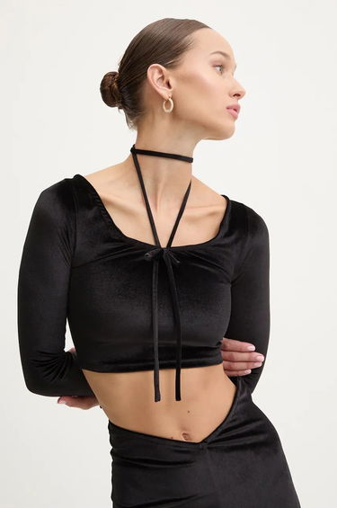 Crop Top Fiorucci Long Sleeve Velvet Crop Top Čierna | W01FMTLO115VR01BK01, 0