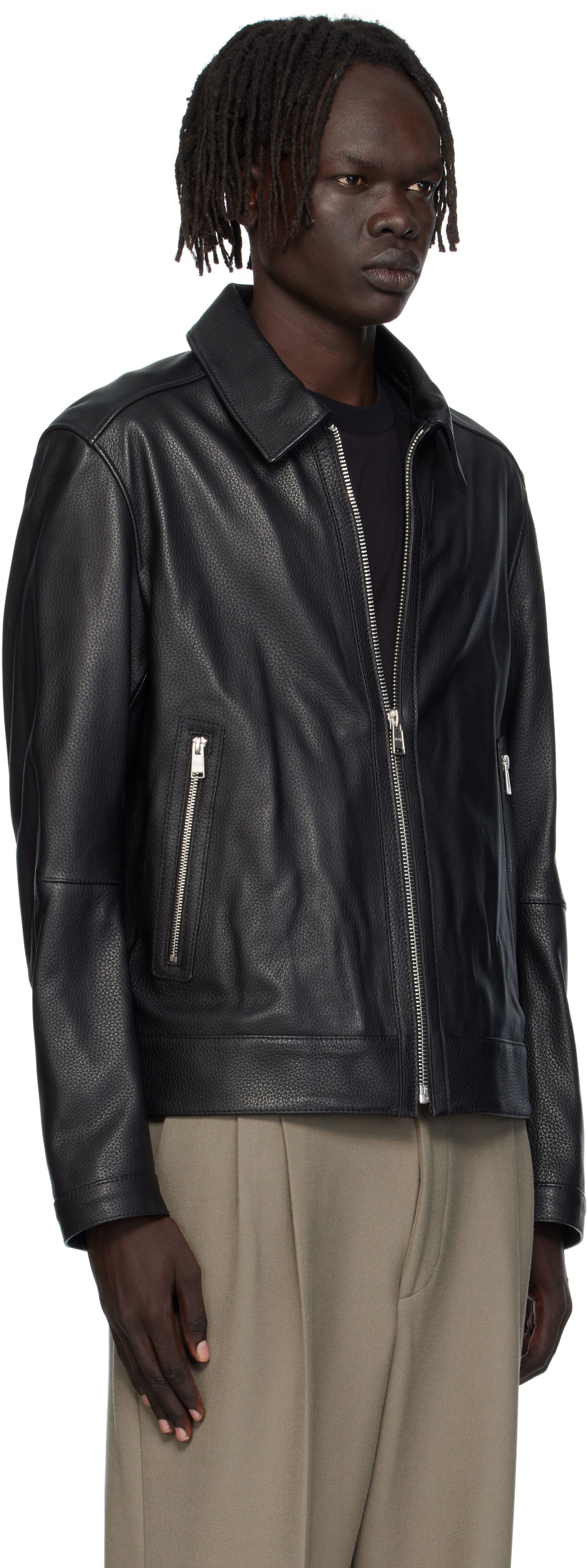 Bunda BOSS Regular-Fit Leather Jacket with Zip Closure Hnedá | 50543214, 1