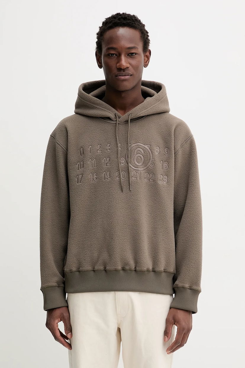 Mikina Maison Margiela Fleece Hoodie with Embroidered Numbers Hnedá | SH0GU0028.M20126.809