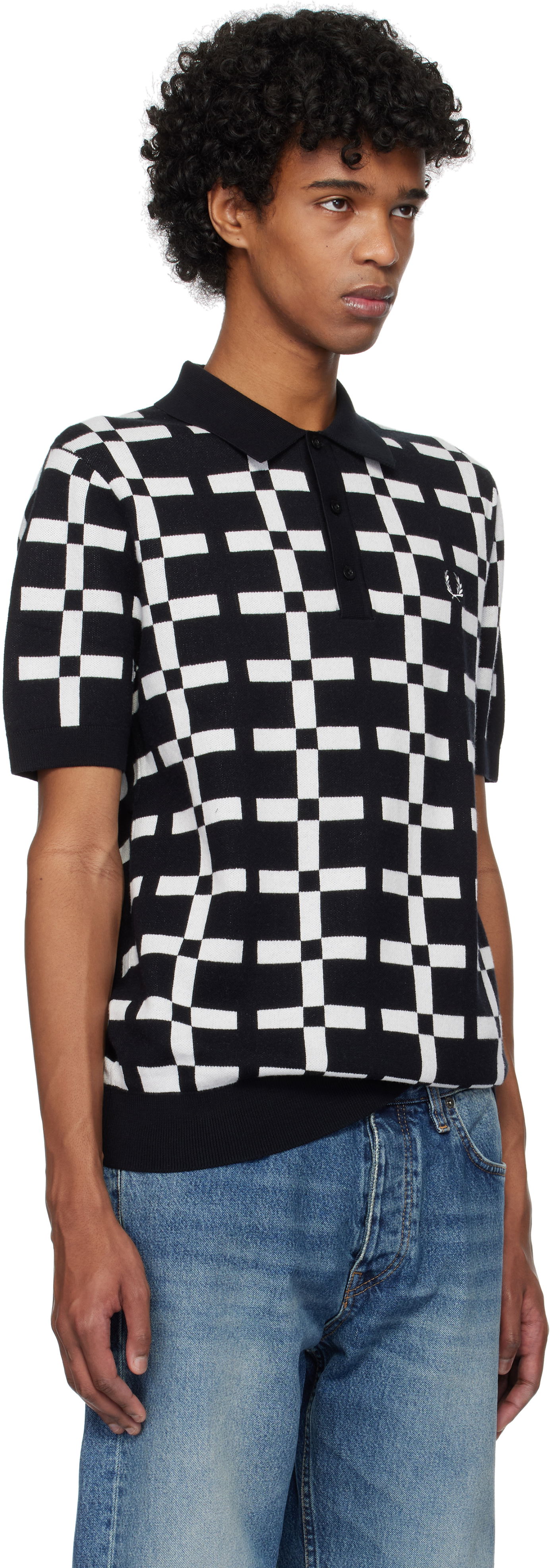 Polo tričko Fred Perry Fred Perry Geometric Jacquard Knit Polo Čierna | K9719, 1