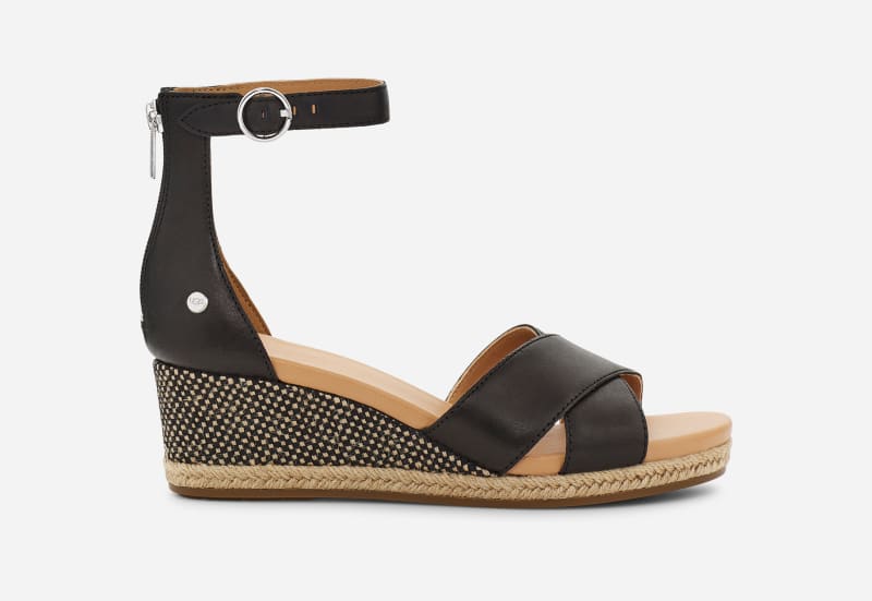 Eugenia Black Leather Wedge Sandals