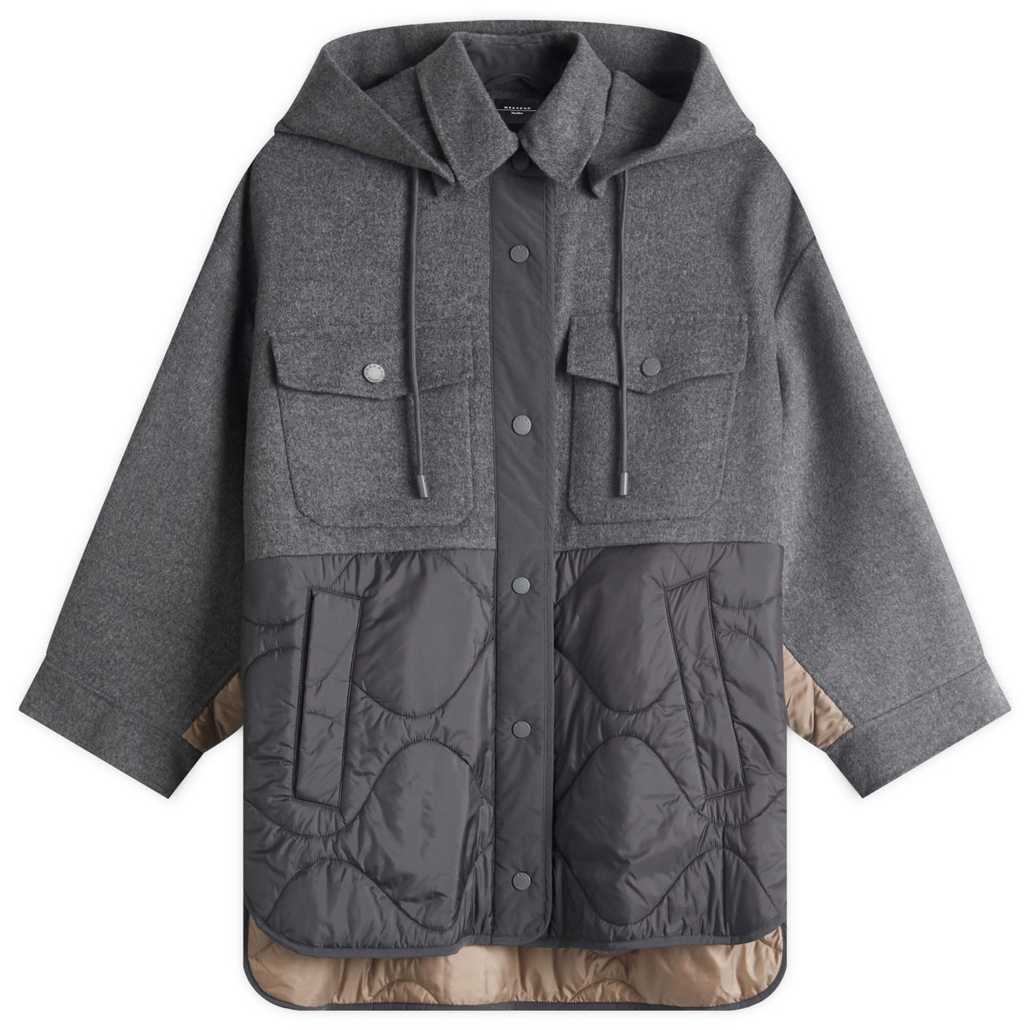 Kabáty Max Mara Weekend Max Mara Ossola Quilted Hooded Coat Šedá | 2515481011600, 1