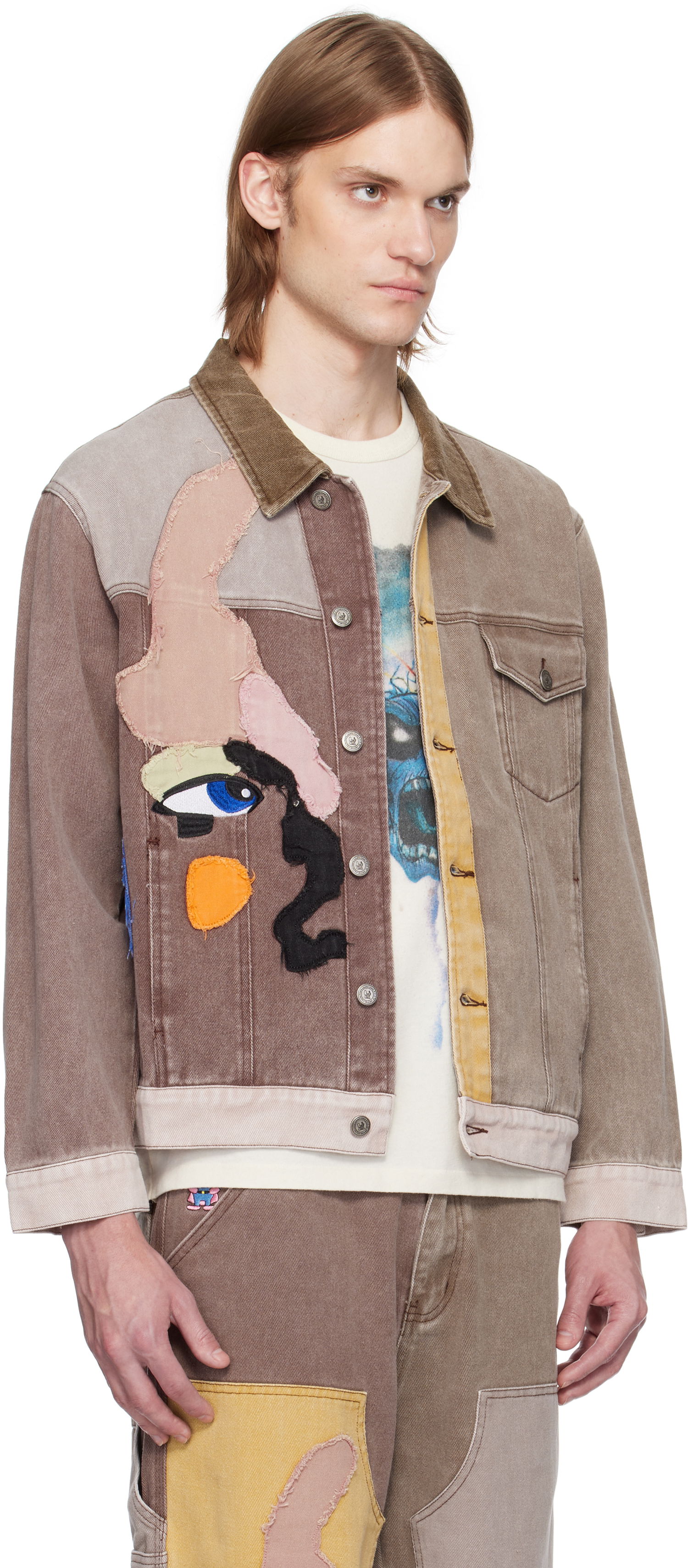 Bunda KidSuper KidSuper Patchwork Face Colorblocked Twill Jacket Hnedá | SS25-OW-10, 1