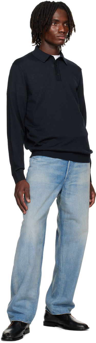 Polo tričko BOSS Long-Sleeved Virgin Wool Polo Sweater Čierna | 50476355, 4