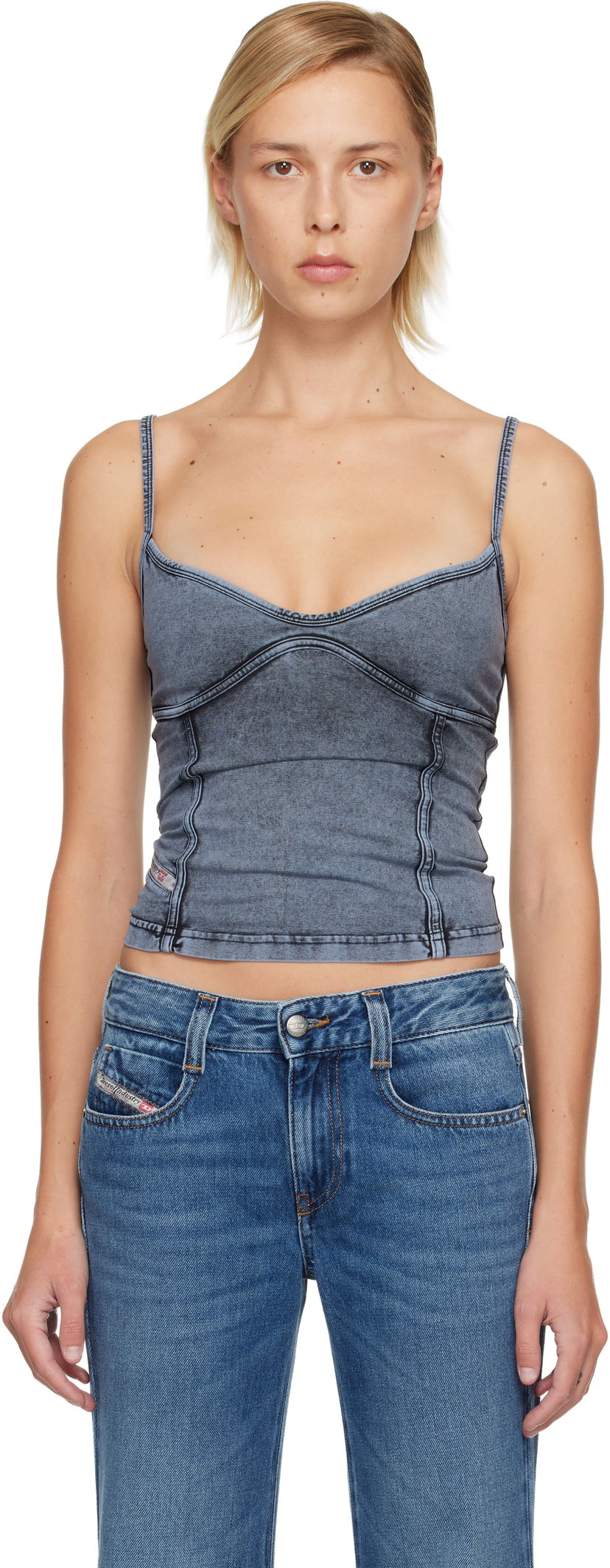 Crop Top Diesel Distressed Denim T-Ony Camisole Top Modrá | A18361 0KIBY