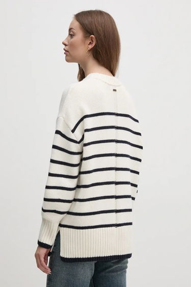 Sveter Barbour Striped Wool Blend Sweater Biela | LKN1580, 2