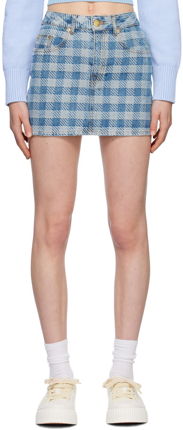 Gingham Denim Miniskirt