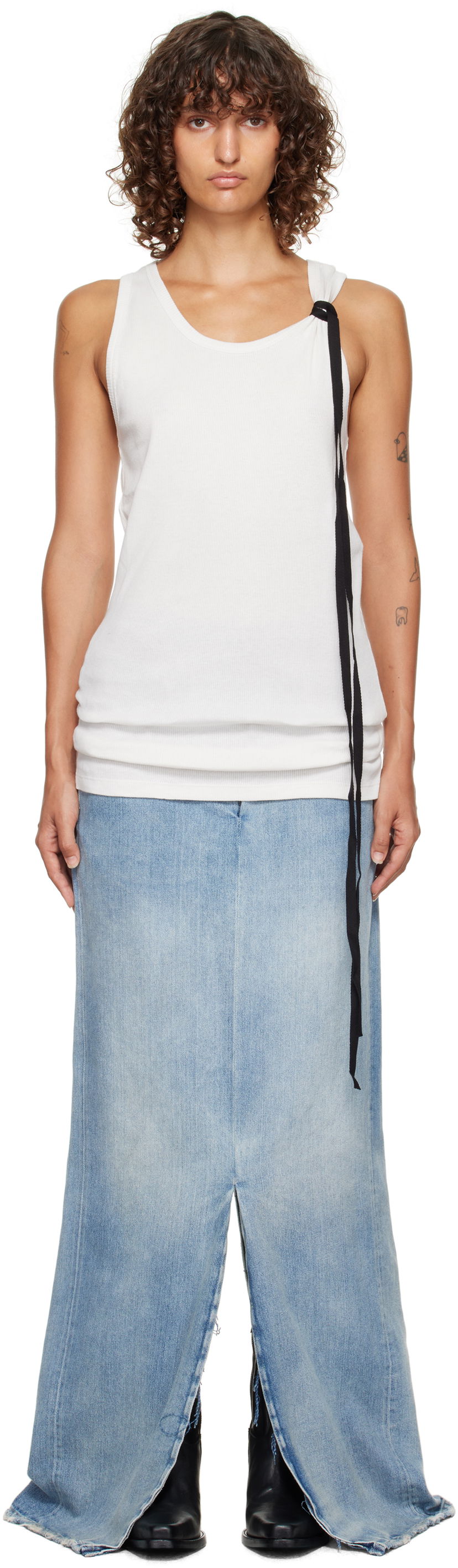 Tielko Ann Demeulemeester Ann Demeulemeester Seva Ribbed Tank Top Biela | 2520-W-JTO20-FA659-003