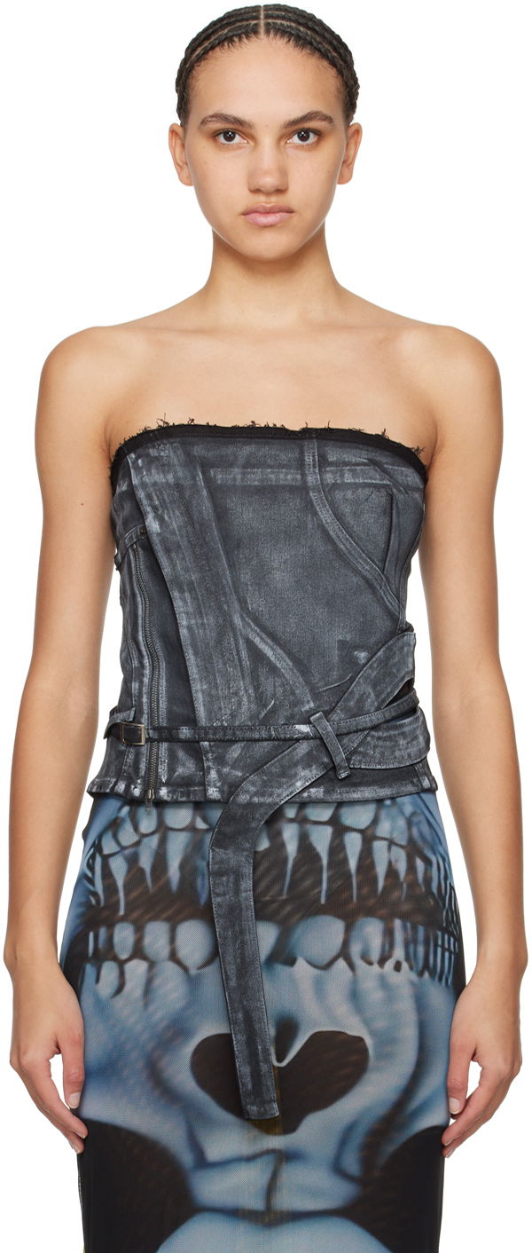 Tielko Ottolinger Ottolinger Zip Denim Corset Top Šedá | 1704812, 0