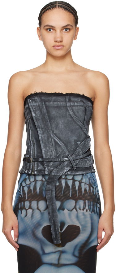 Tielko Ottolinger Ottolinger Zip Denim Corset Top Šedá | 1704812, 0