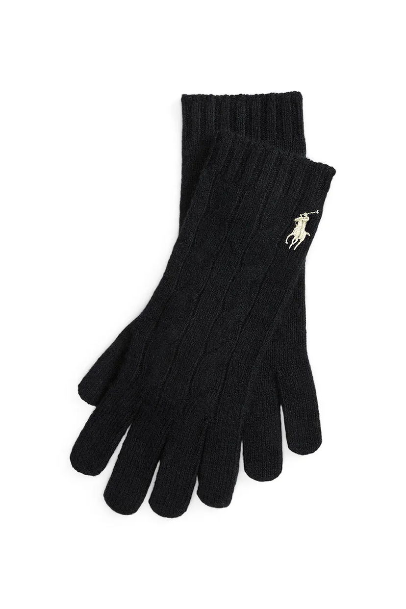 Rukavice Polo by Ralph Lauren Polo Ralph Lauren Embroidered Logo Ribbed Wool Gloves Čierna | 455981440
