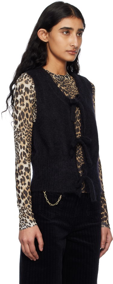 Sveter GANNI Ganni Tie-Front Knit Vest Čierna | K2514, 1
