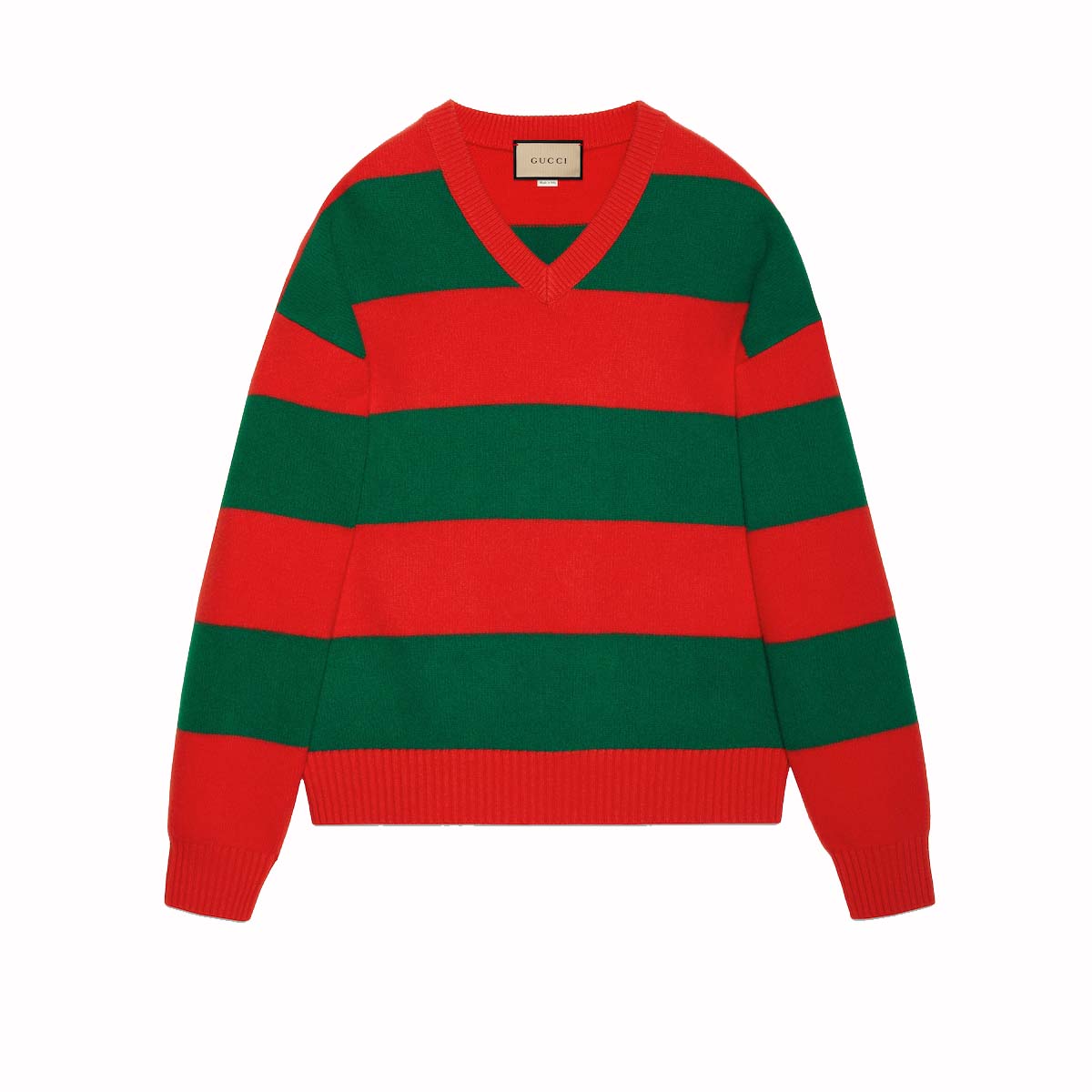 Sveter Gucci Felted Wool Striped Sweater Red/Green Zelené | 763344 XKDNH 6565, 0