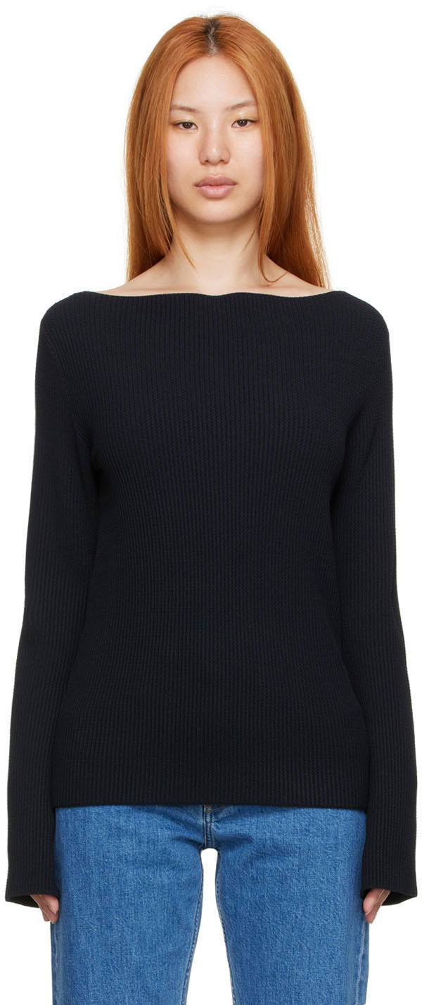 Kaia Navy Boat Neck Sweater