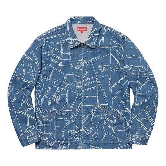 Bunda Supreme Gonz Map Work Jacket with Pattern Modrá | SUP-SS19-10190, 0