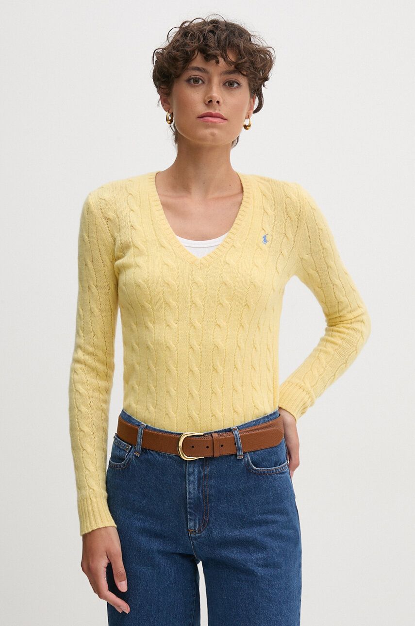 Sveter Polo by Ralph Lauren Cable Knit V-Neck Sweater Žltá | 211910422, 0