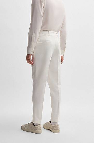 Nohavice BOSS Tapered-Fit Stretch Cotton Trousers Biela | 50532768, 1
