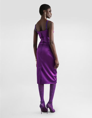 Šaty Dolce & Gabbana Dolce & Gabbana Fitted Satin Dress Fialová | F60AWTFURHMF0571, 2