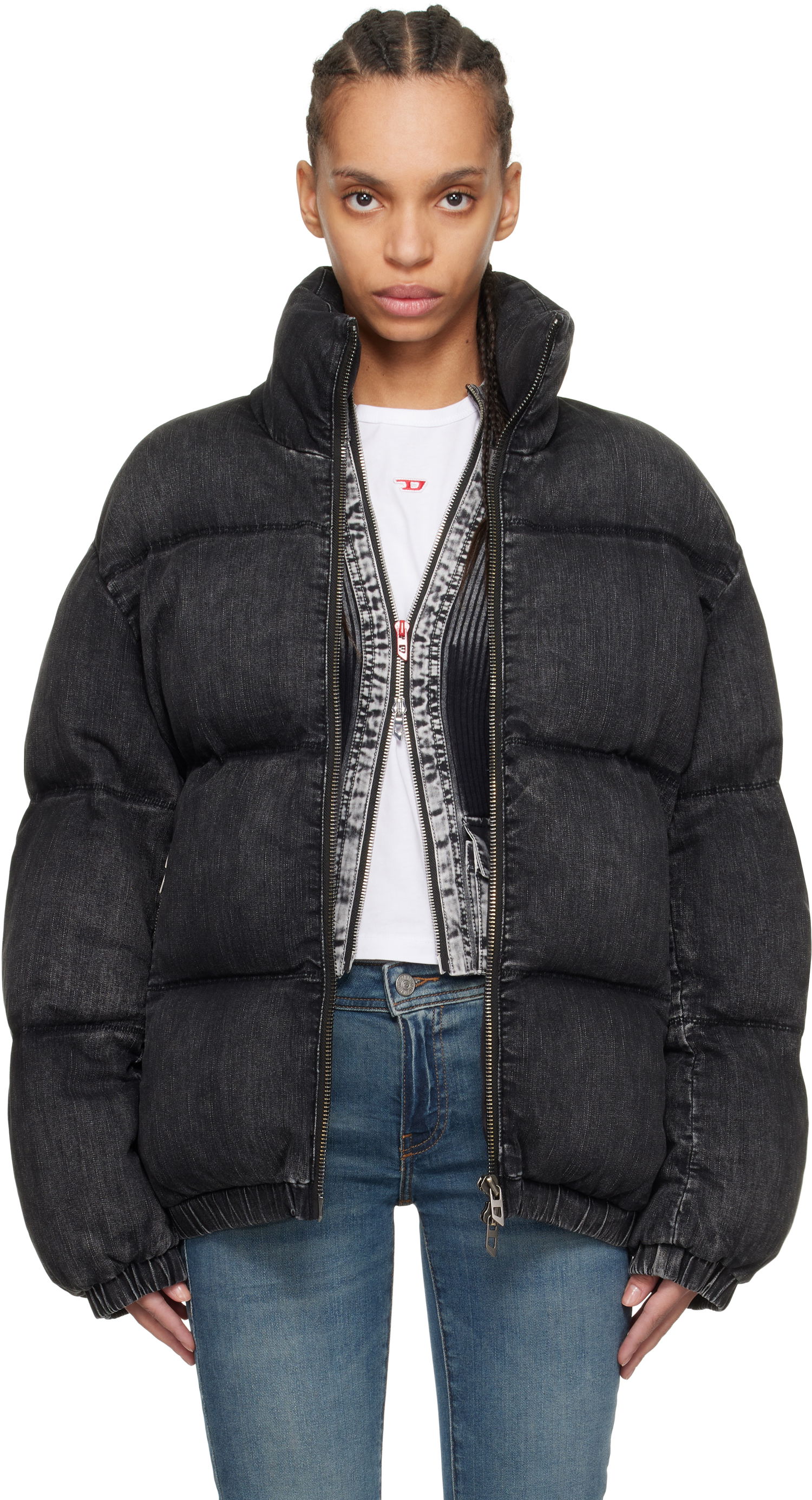 Prešívaná bunda Diesel Diesel W-Mons-A Denim Puffer Jacket Čierna | A16077 0ABCB, 0