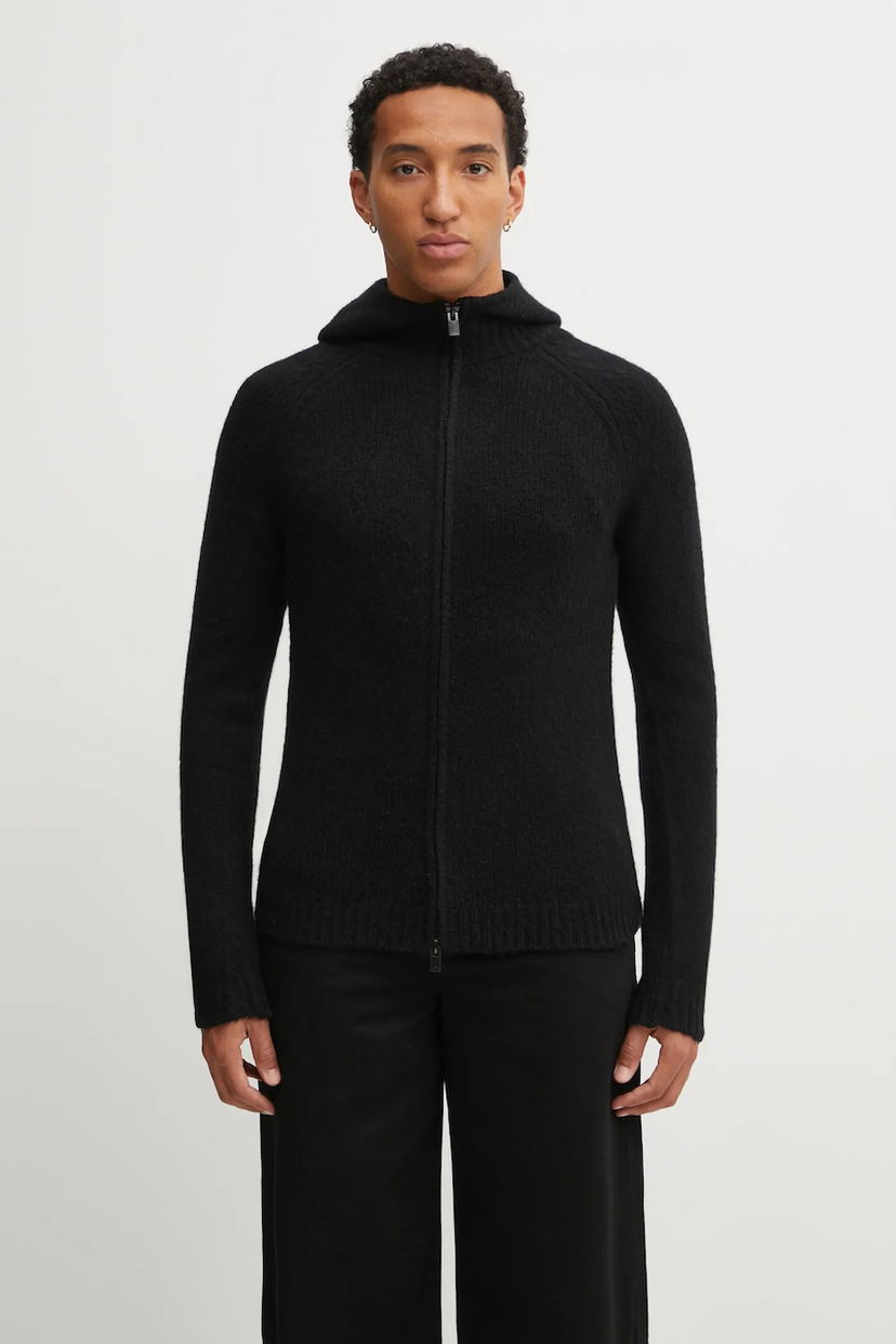 Sveter HELIOT EMIL Heliot Emil Knitted Full-Zip Hooded Cardigan Čierna | AW25.M.07.085.BLK01